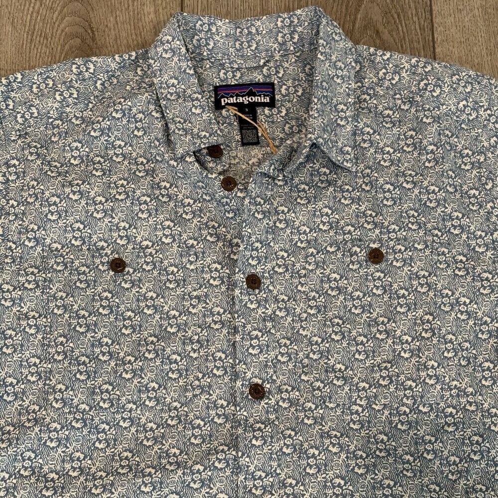 Patagonia Back Step S/S Shirt Mens Small NWT Mountain Breeze/Still Blue Outdoors